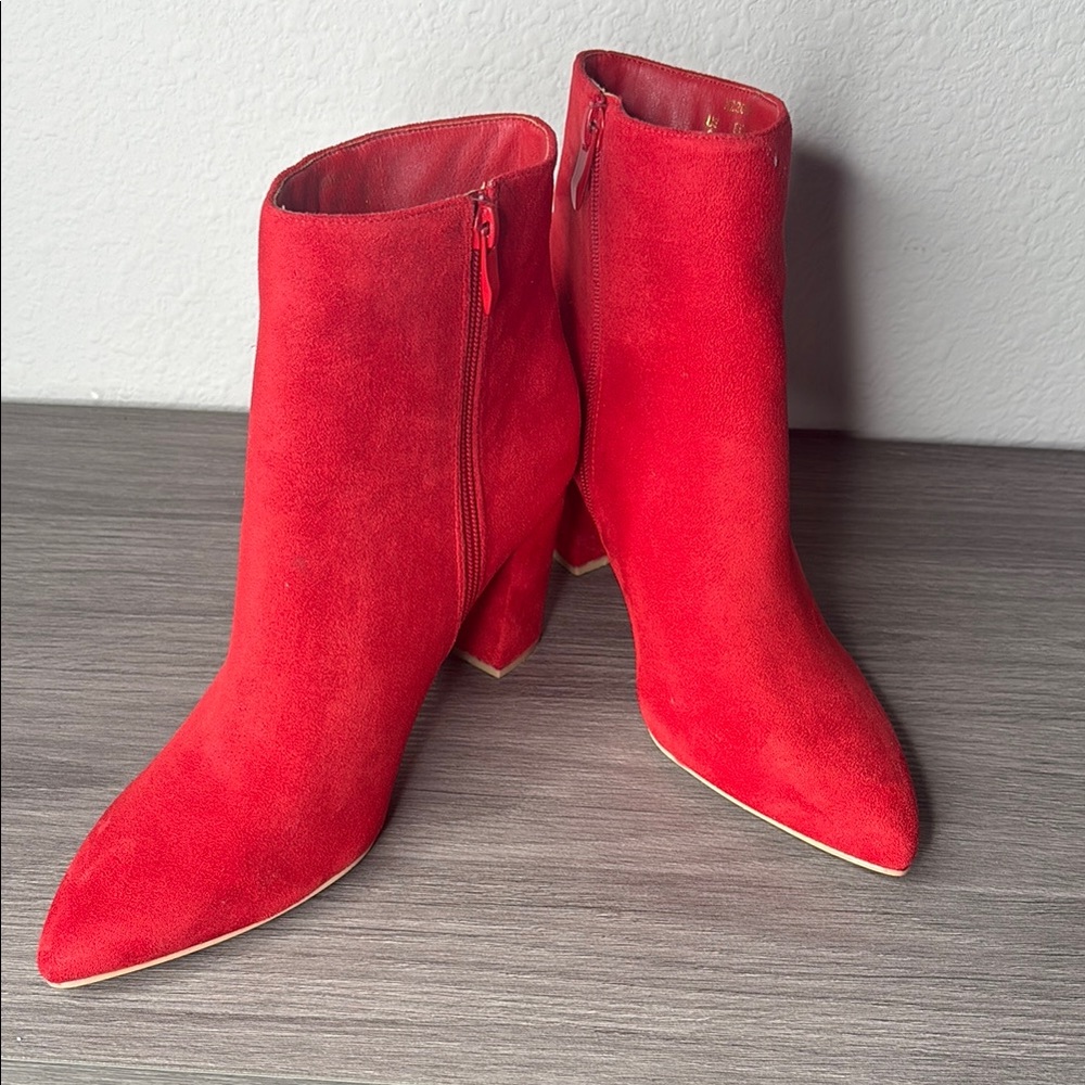 Red Ankle Booties with Stiletto Heel and Sleek Silhouette